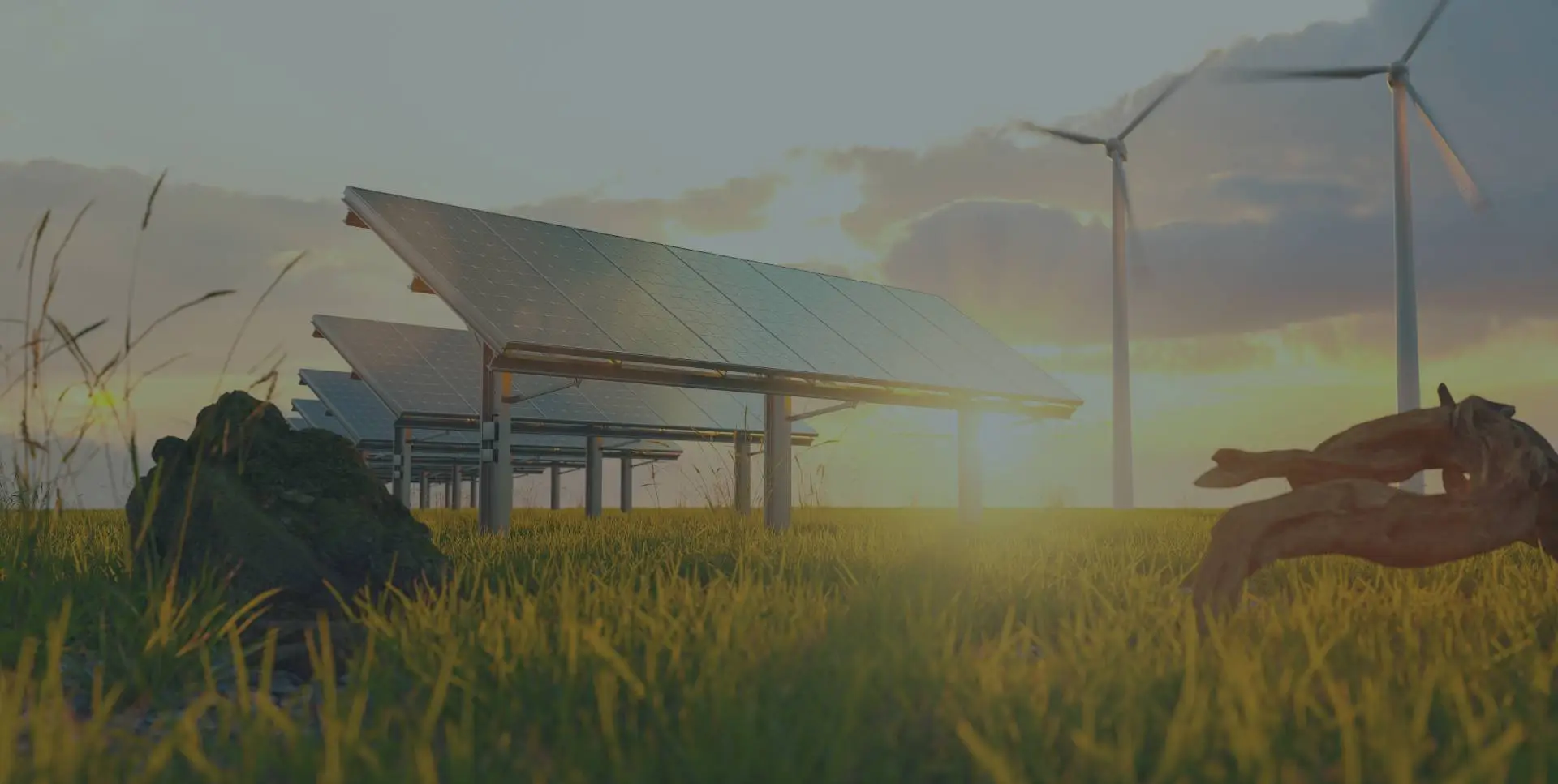 Verified climate credits platform showing solar rooftops with a map-style verification overlay and climate impact tracking.